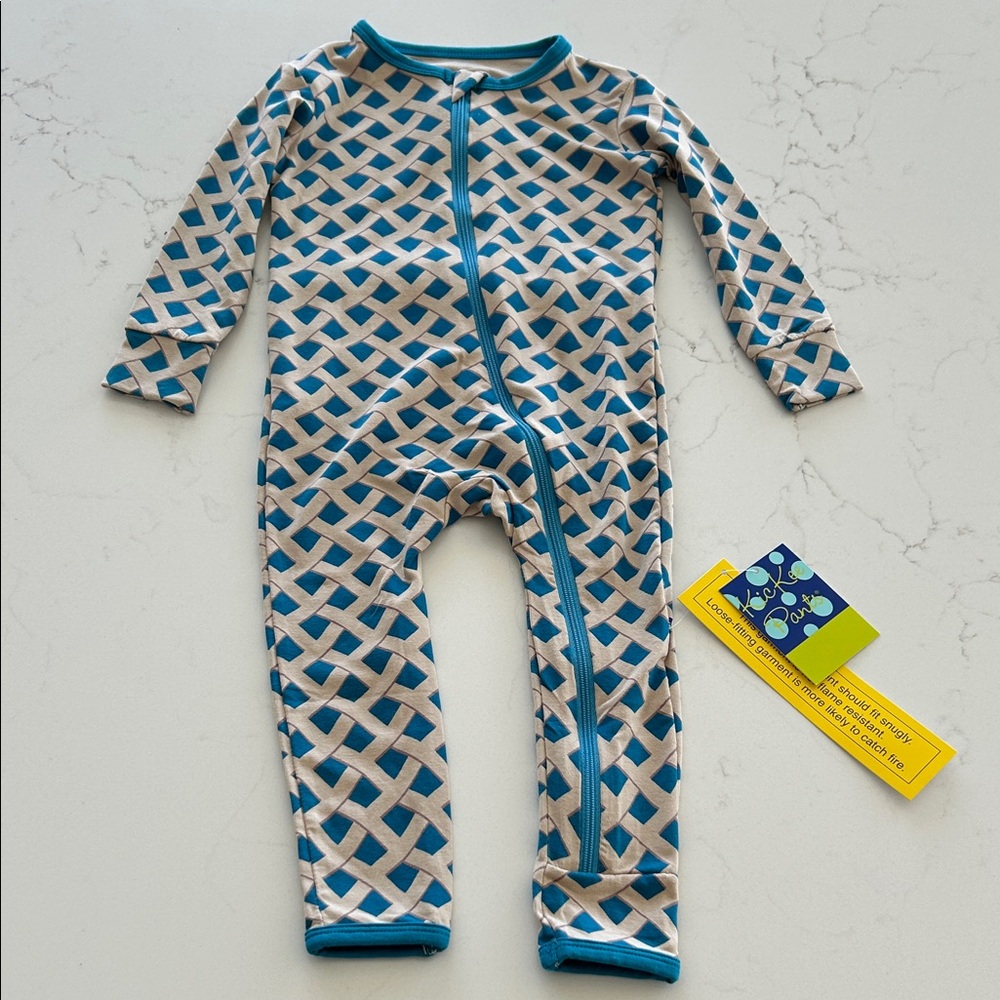 Kickee Pants Geometric Blue and Beige Footie